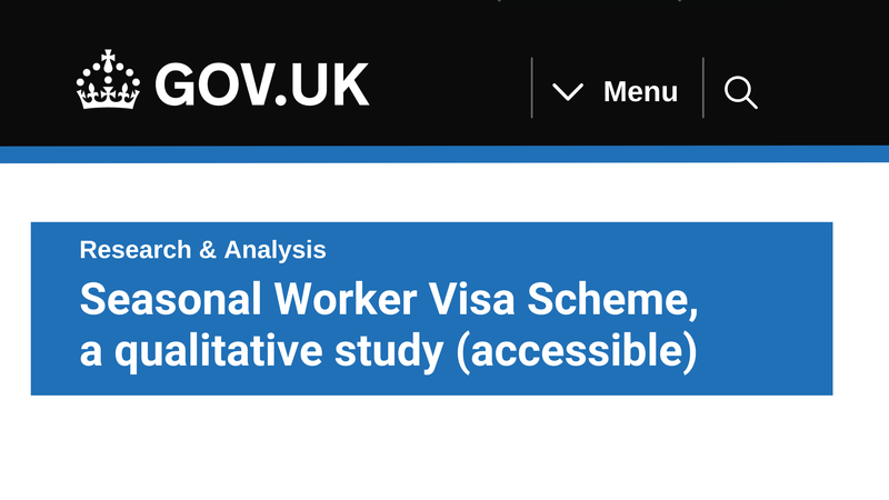 GOV.UK - Seasonal worker Visa Scheme, a qualitative Study