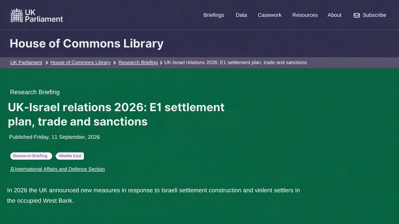 Briefing Note: UK Government Measures  on Trade with Israeli Settlements